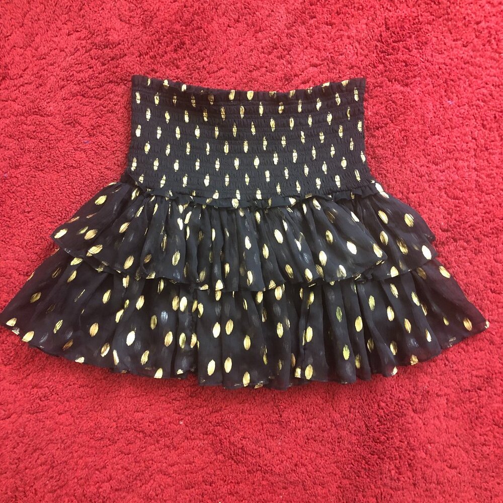 DO + BE Black & Gold Polka Dot Tiered Ruffle Mini Skirt (Medium)